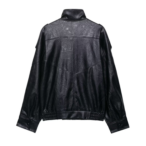Casual Street Fashion  Faux Leather  Zipper  Stand-up Collar  Jacket