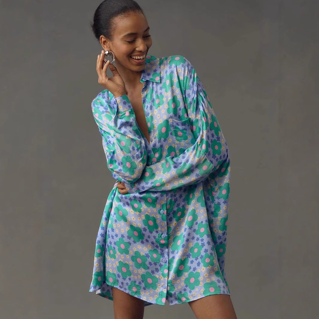 Graffiti cardigan long sleeved casual fashion printed shirt skirt for women