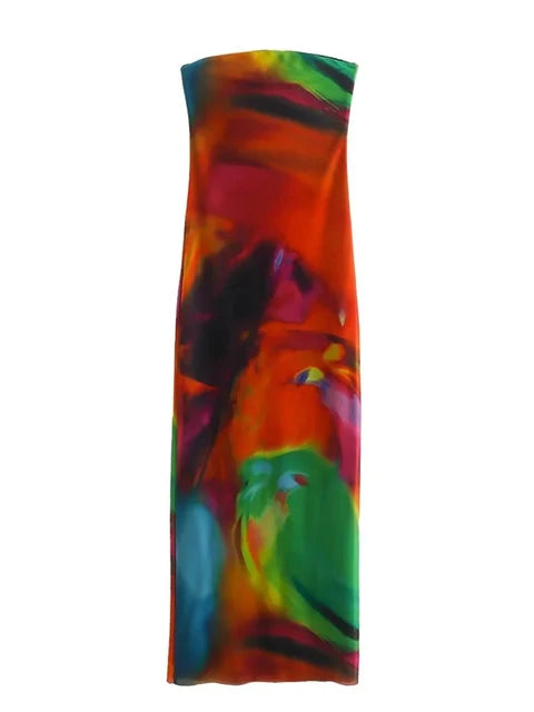 Spring Trendy Colorful Women Casual Strapless Tube Top Dresses Printed Fashion Evening Luxury Girls Long Dress