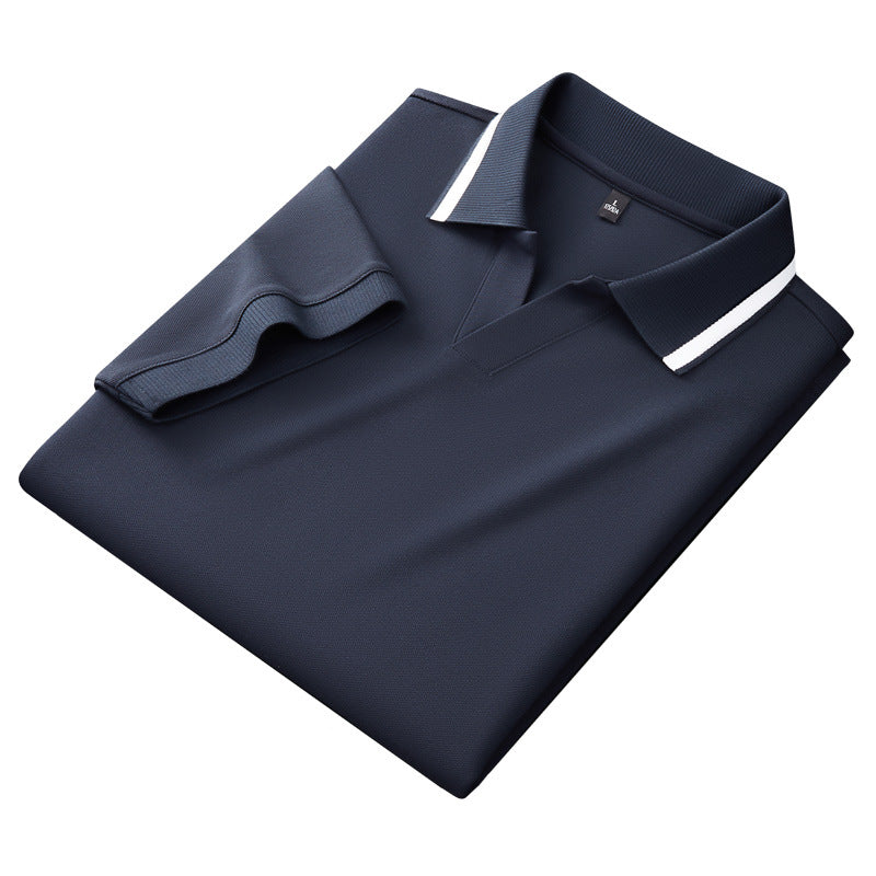 Solid color short sleeved polo shirt for men