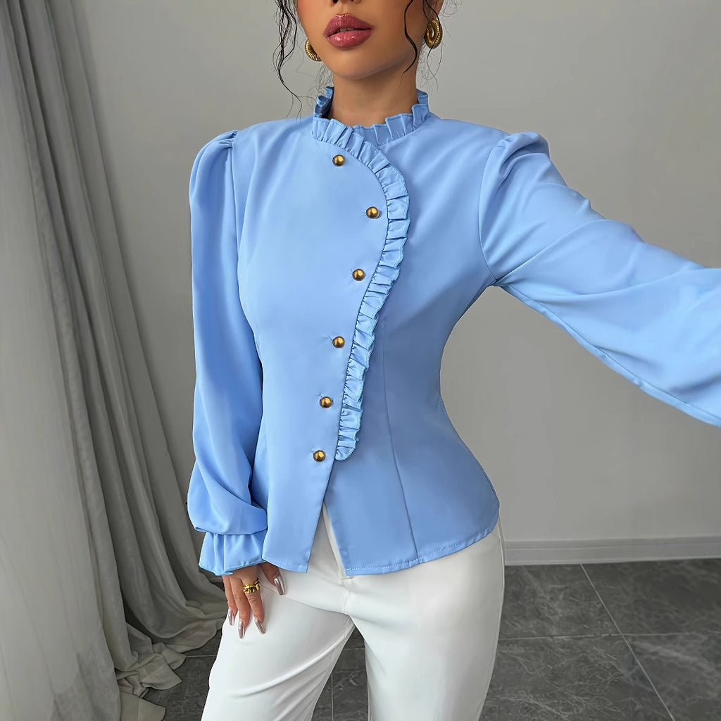 Pleated Long Sleeve Designer Fashion Women's Blouse