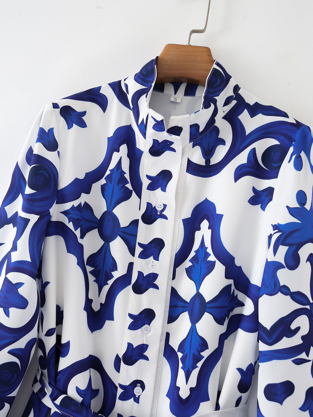New Women's Fashion Casual Long-Sleeved Blue Positioning Dress
