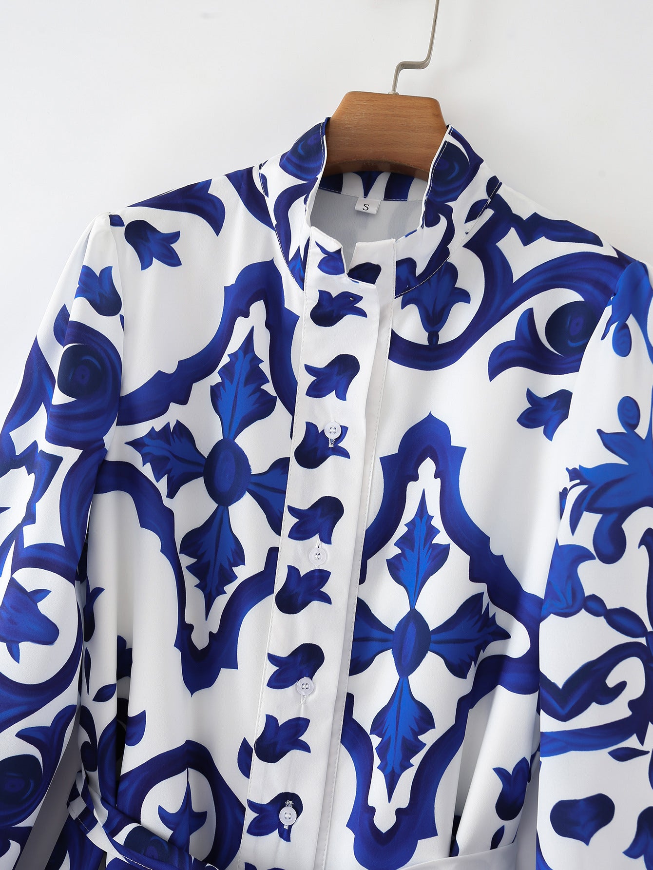 New Women's Fashion Casual Long-Sleeved Blue Positioning Dress