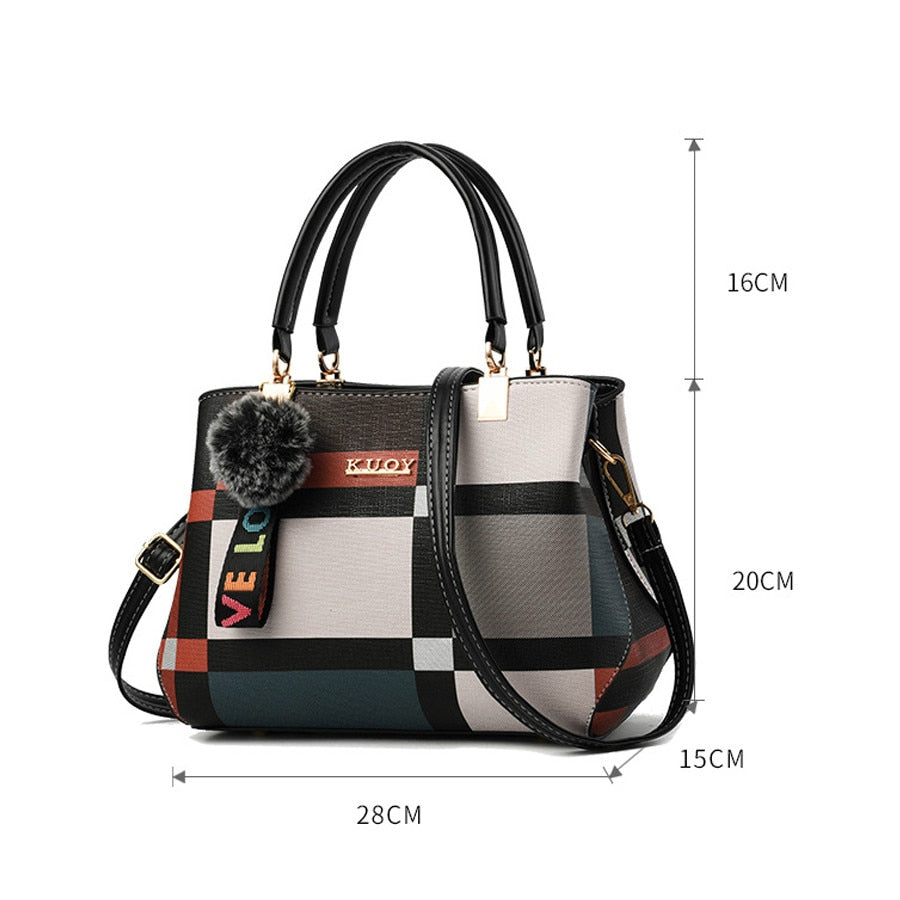 Valenkuci New Casual Plaid Shoulder Bag Fashion Stitching Wild Messenger Brand Female Totes Crossbody Bags Women Leather Handbag