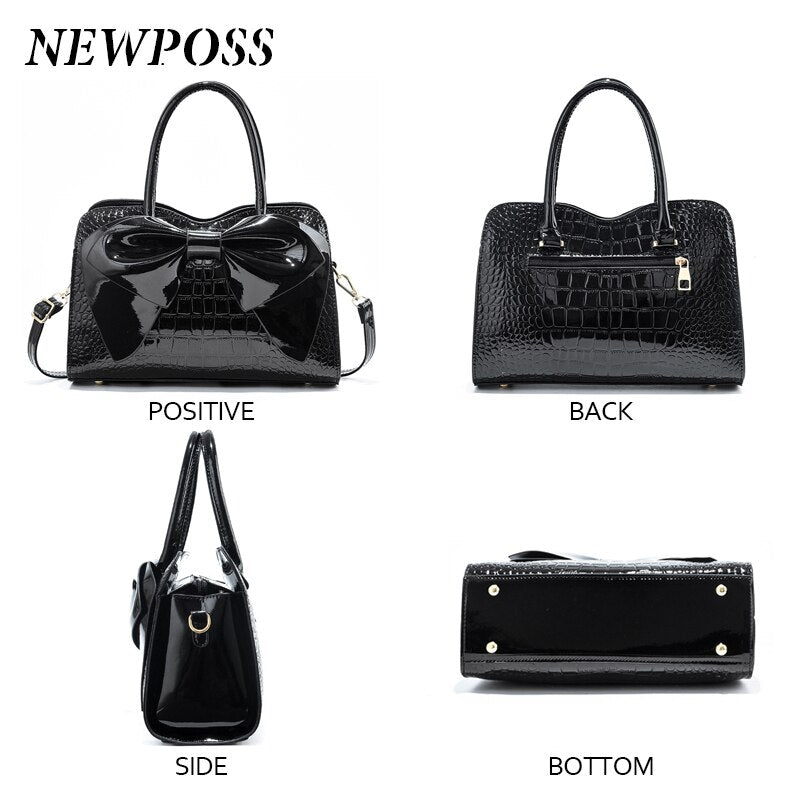 Fashion Women Handbags Tassel PU Leather Totes Bag Top-handle Embroidery Bag Shoulder Bag Lady Simple Style Crocodile Pattern