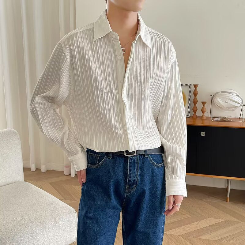 Light luxury long sleeved shirt for men with a sense of luxury and loose fit