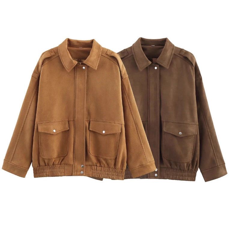 Casual Fashion Velvet Texture Loose Fit Fashionable Versatile Jacket Outerwear