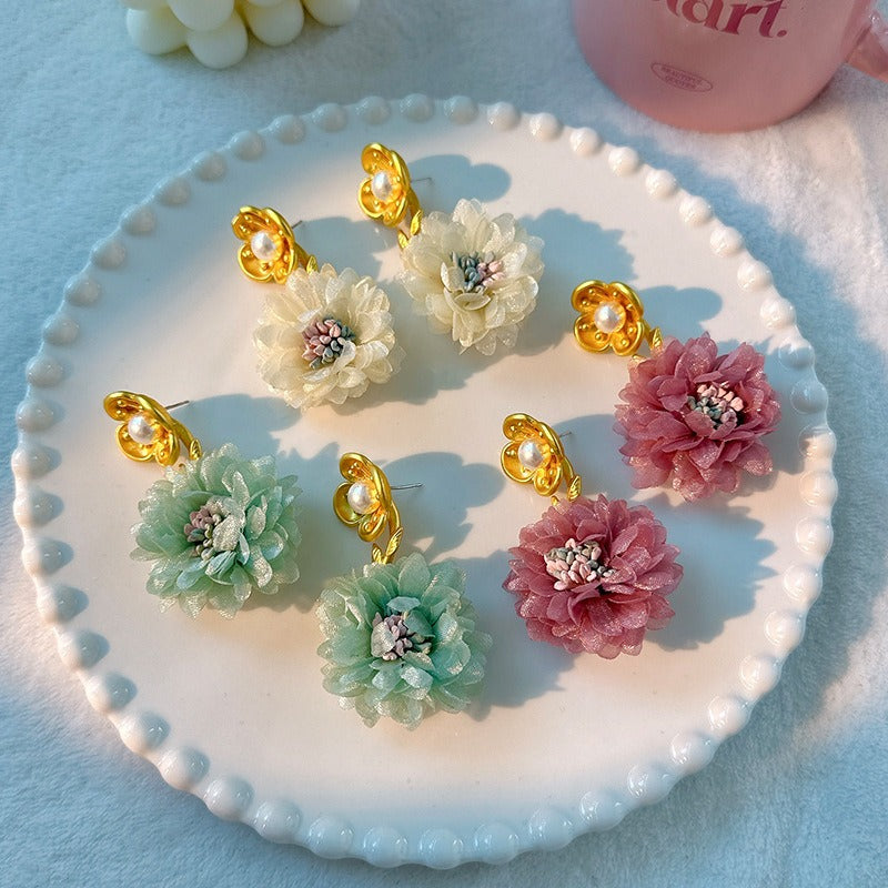Fashion handmade fabric flower earrings for women