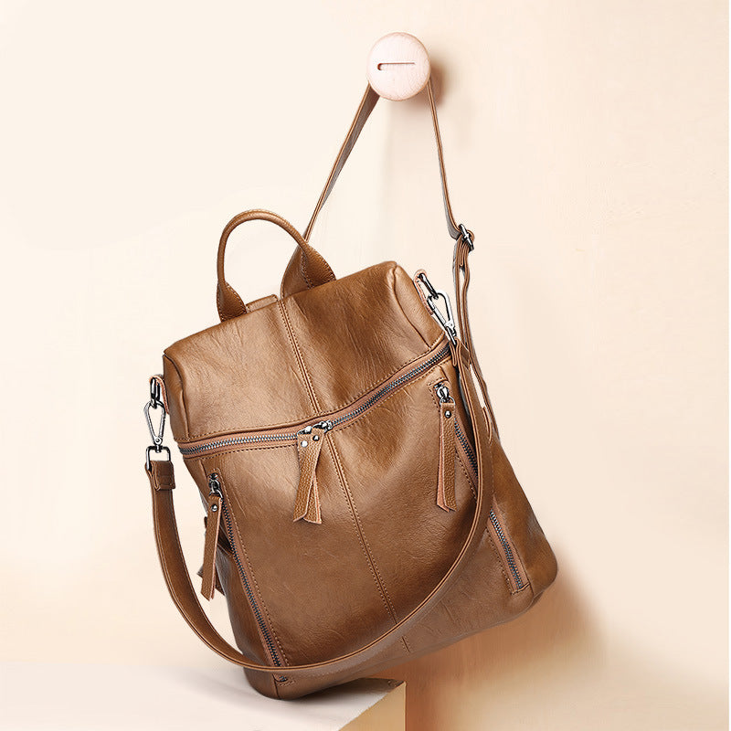 Leather backpack women's new foreign trade backpack large-capacity school bag multi-functional dual-purpose women's bag