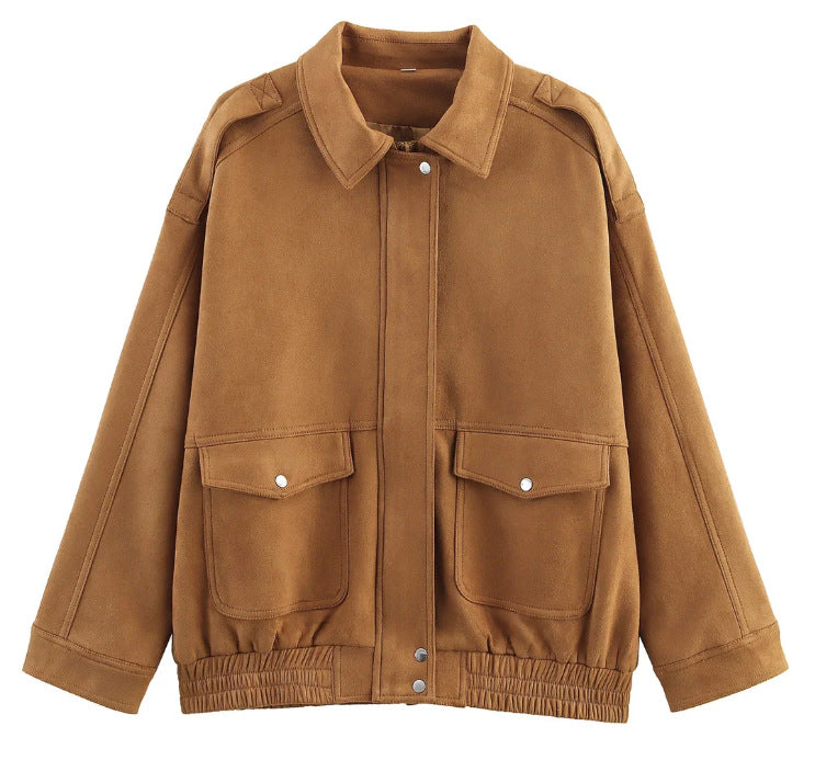 Casual Fashion Velvet Texture Loose Fit Fashionable Versatile Jacket Outerwear