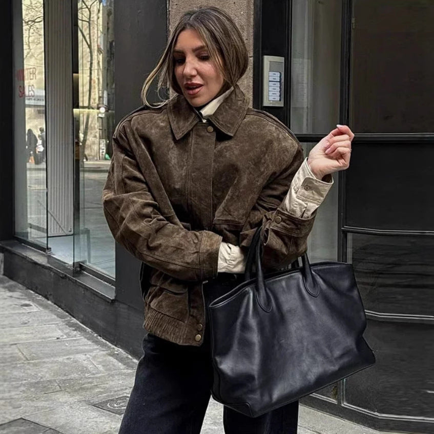 Casual Fashion Velvet Texture Loose Fit Fashionable Versatile Jacket Outerwear