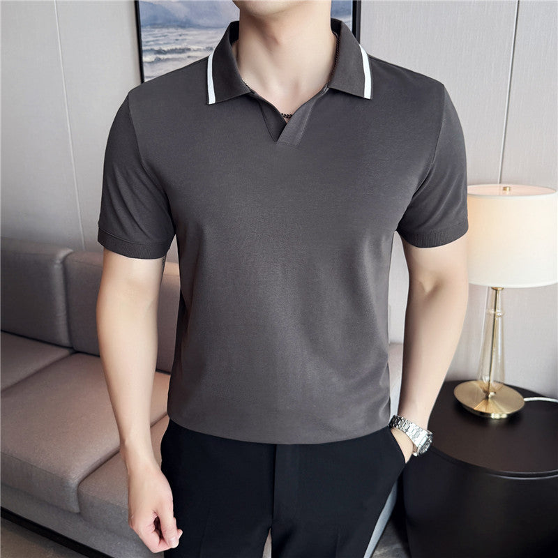 Solid color short sleeved polo shirt for men