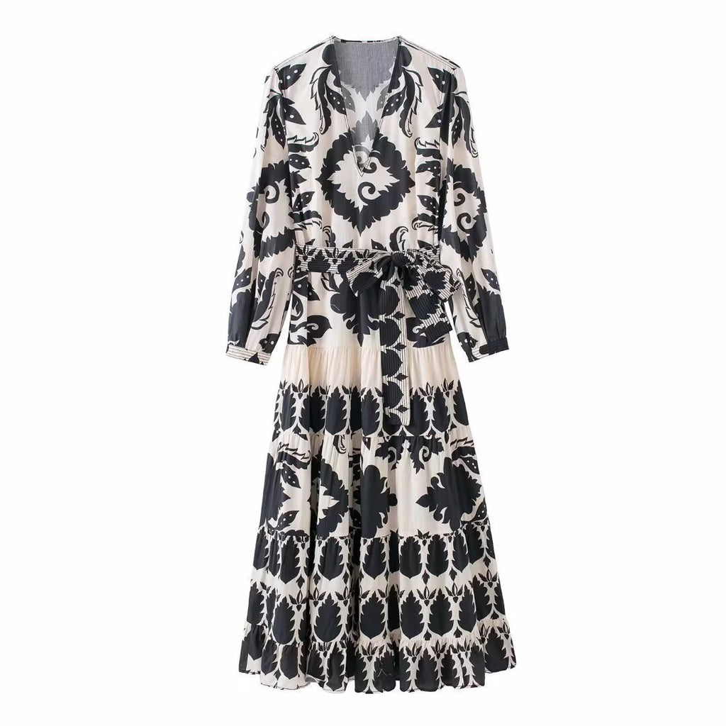 Long Sleeve Printed Dress for Women, Casual Fashion Design