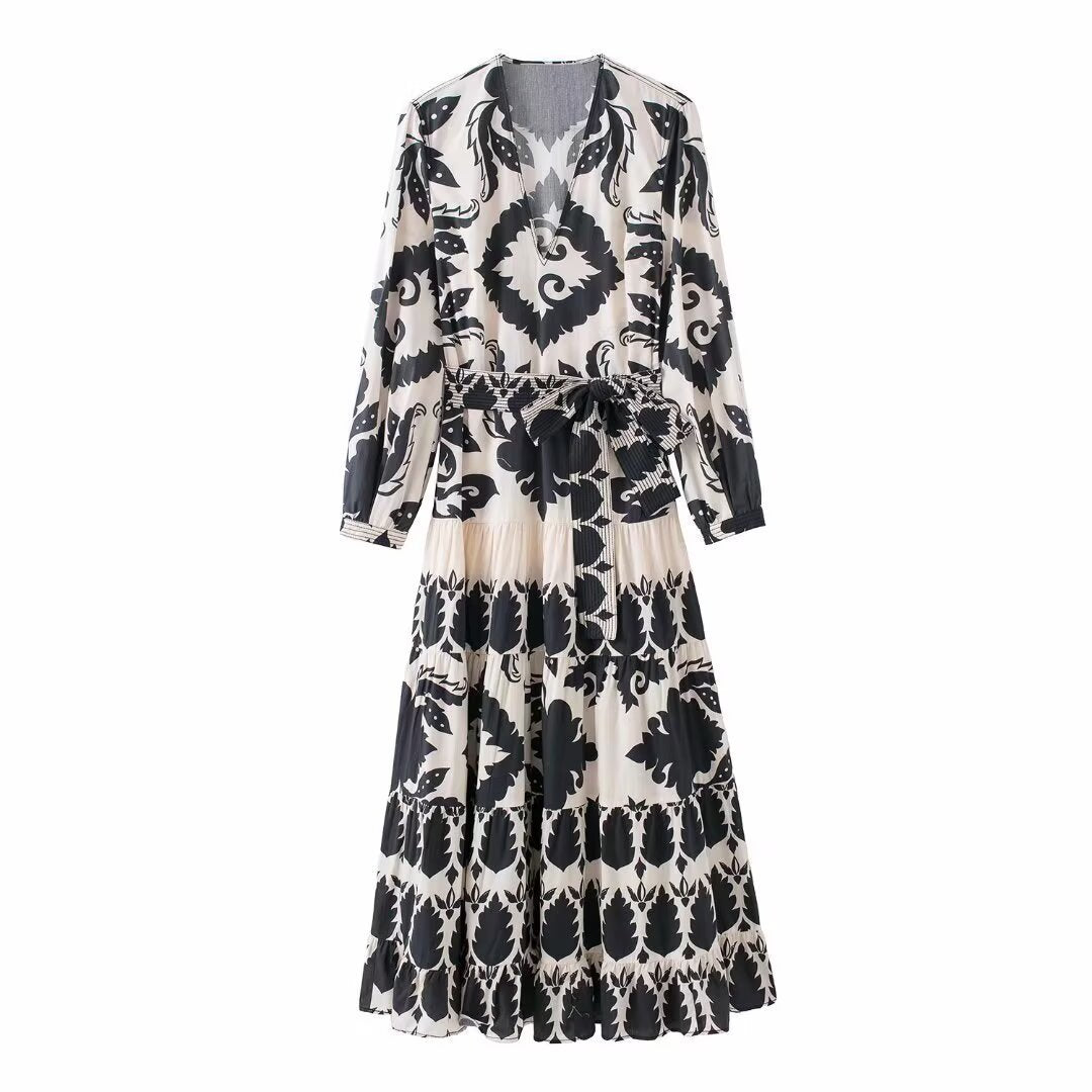 Long Sleeve Printed Dress for Women, Casual Fashion Design
