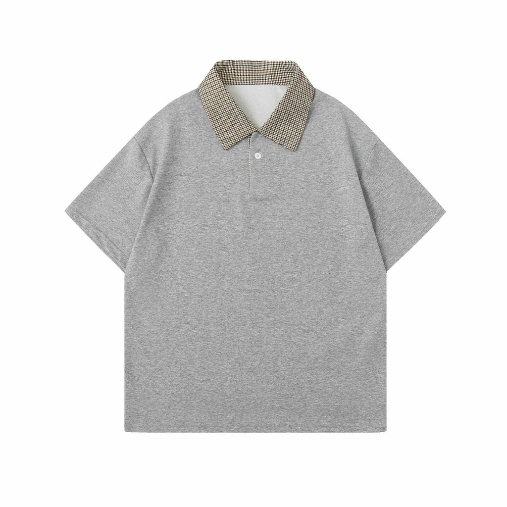 Classic Checkered Polo Shirt for Men, Casual Loose Fit, Trendy Couple's Short Sleeve Top