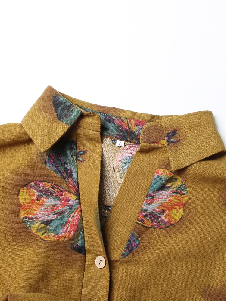 Casual Printing Dresses For Women Lapel Long Sleeve Loose Waist Patchwork Button Elegant Dress Female Fashion