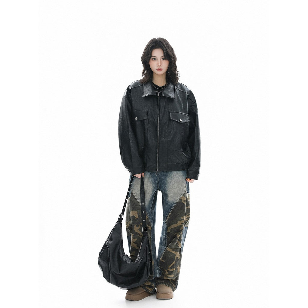 PU Leather Jacket Casual Couple Fashion Punk Motorcycle Coat