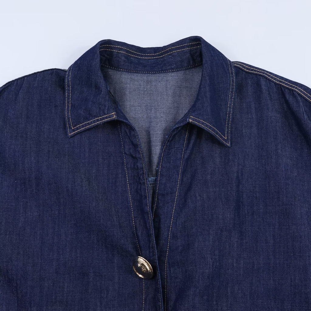 Casual wide sleeved denim embellished shirt