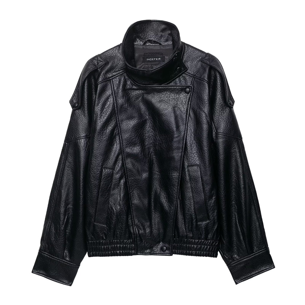 Casual Street Fashion  Faux Leather  Zipper  Stand-up Collar  Jacket
