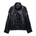 Casual Street Fashion  Faux Leather  Zipper  Stand-up Collar  Jacket
