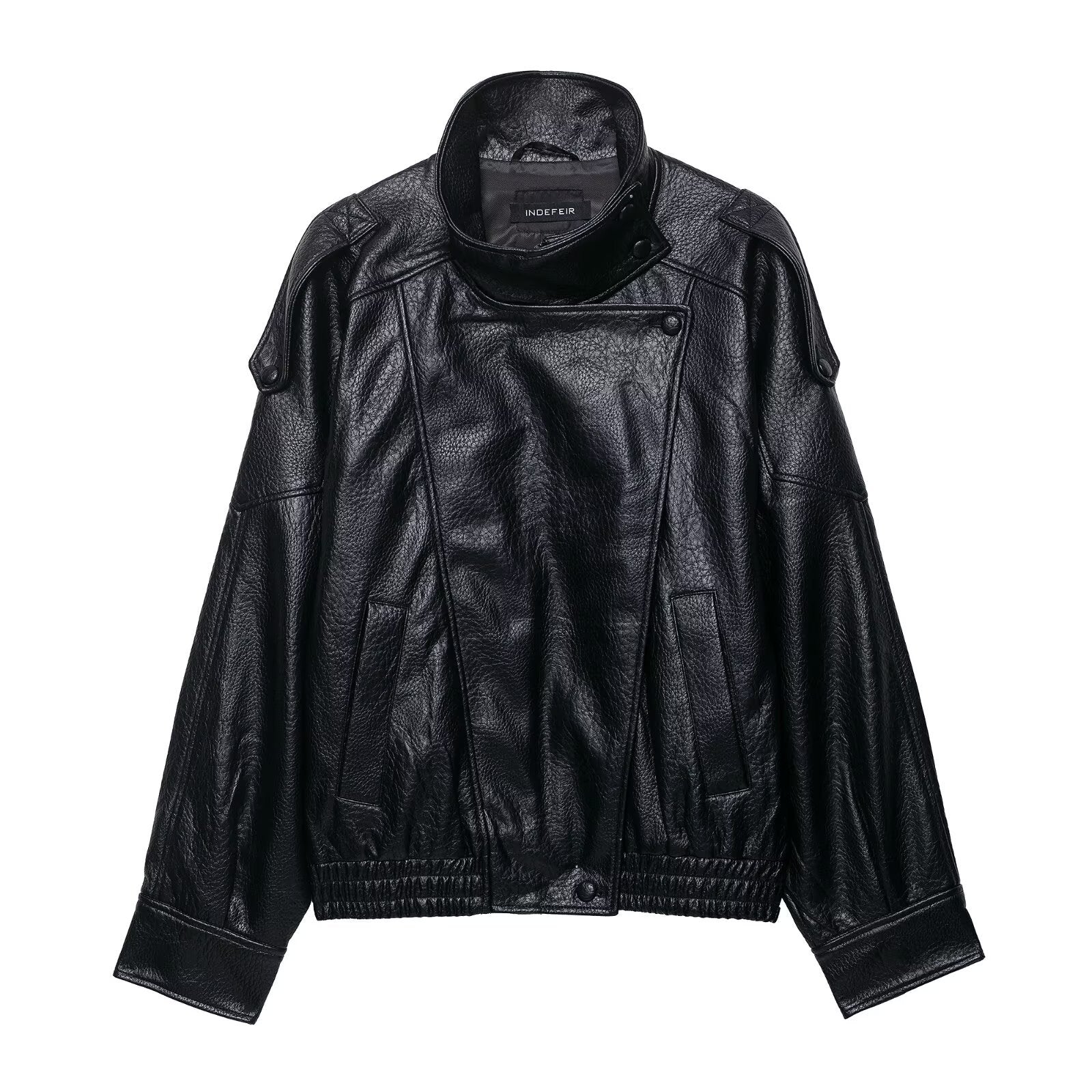 Casual Street Fashion  Faux Leather  Zipper  Stand-up Collar  Jacket