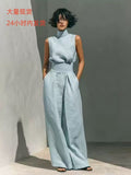 Spring 2026 solid-color elegant women's blended sleeveless top and wide-leg