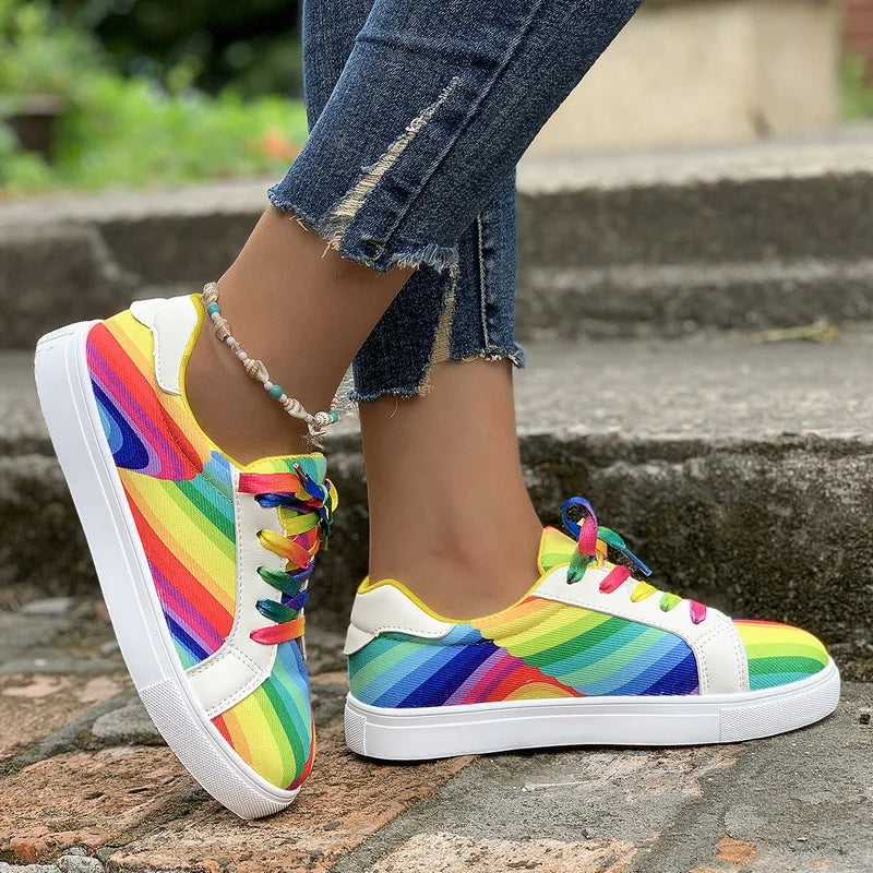 Rainbow fashion casual color gradient women's sports single shoes