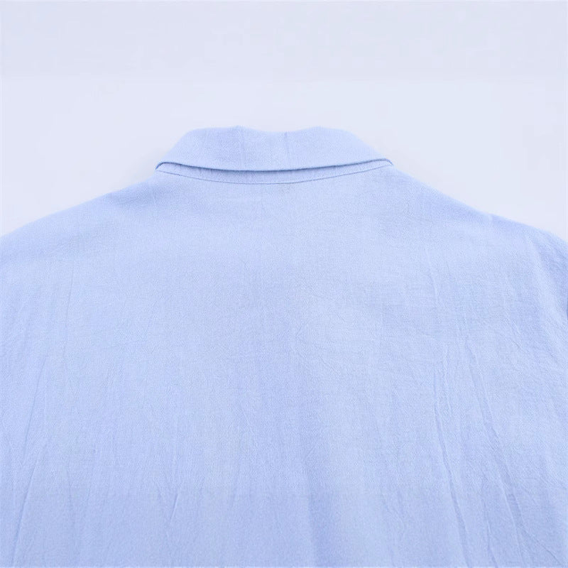 Style Women's Fashion Casual Collar Embroidered Short Sleeve Crop Shirt