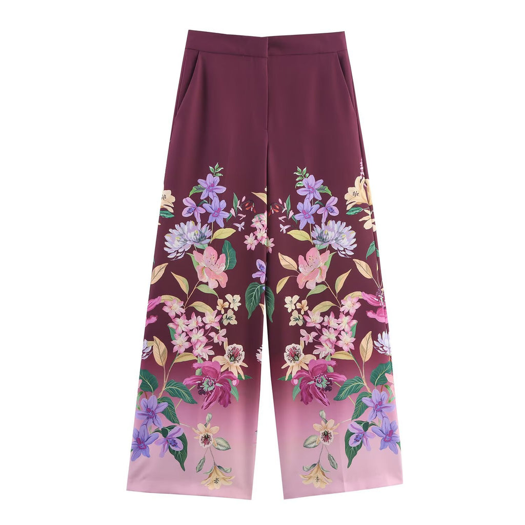 Women's Fashion Casual Floral Print Loose Trousers