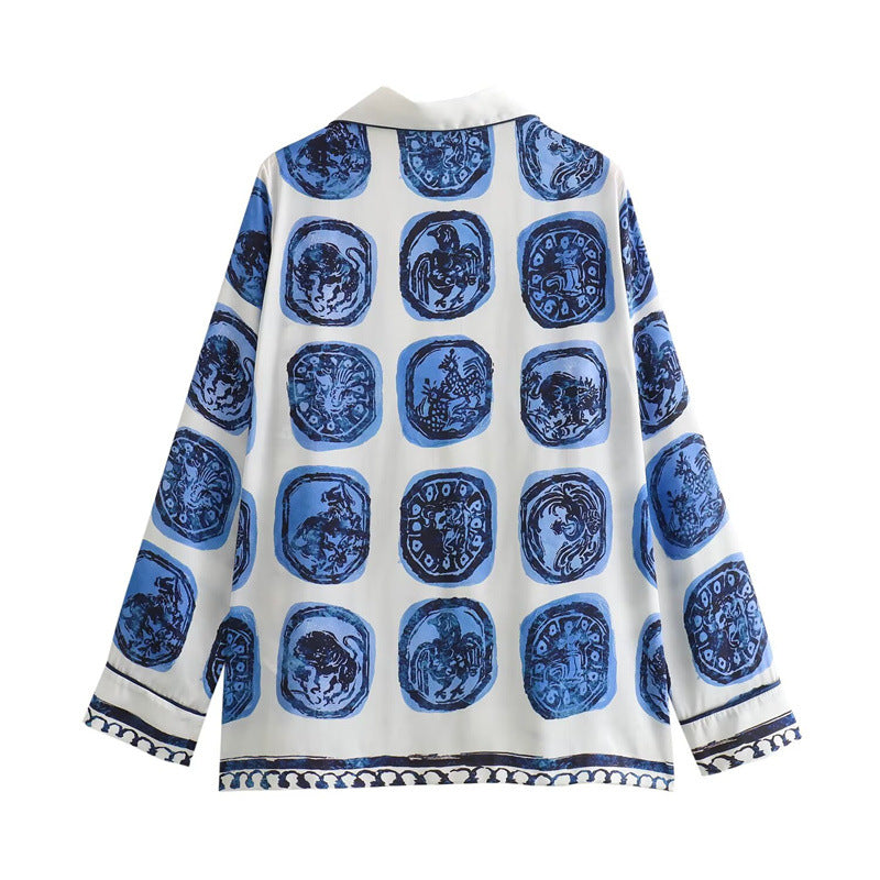 Style Women's Fashion Casual Loose Printed Shirt Long Pants