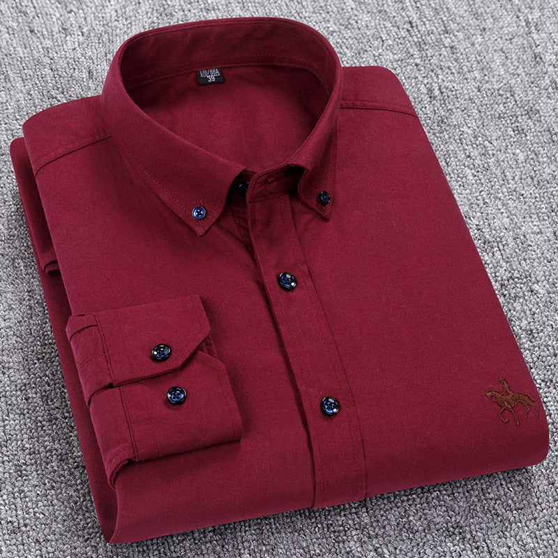 Pure cotton men's long-sleeved Oxford shirt for young and middle-aged men embroidered large size