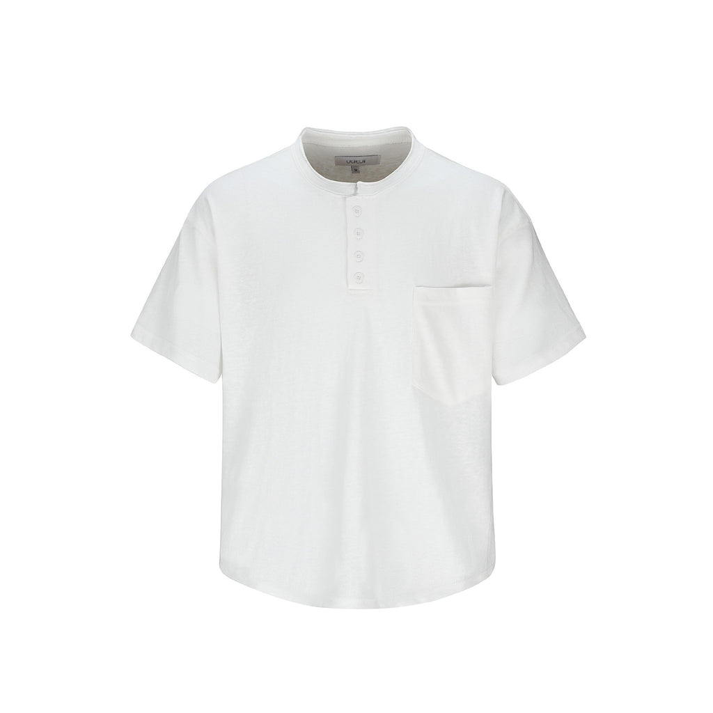 Classic Style Henley Neck Short Sleeve Loose Casual Commuter Lazy T-Shirt for Men and Women