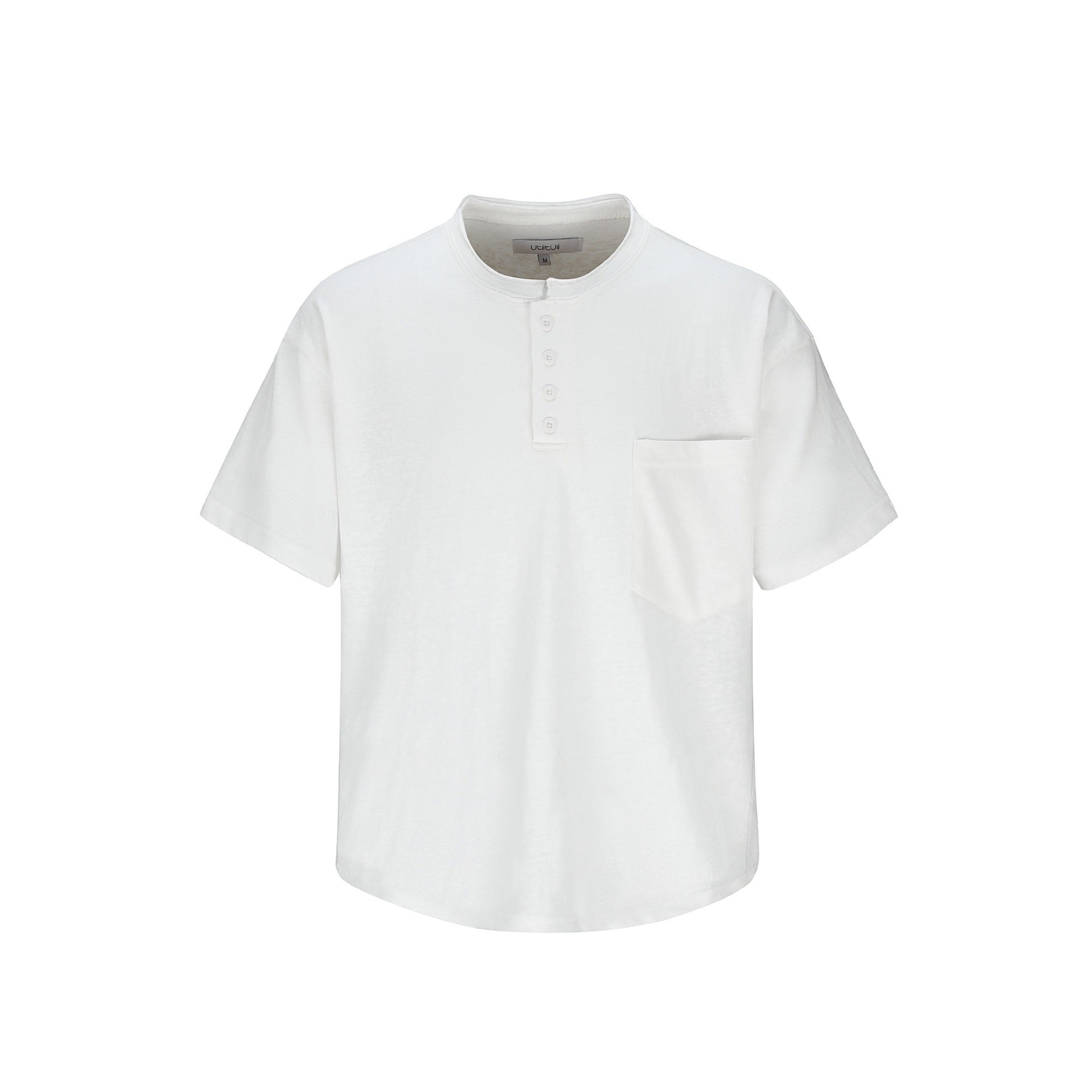 Classic Style Henley Neck Short Sleeve Loose Casual Commuter Lazy T-Shirt for Men and Women