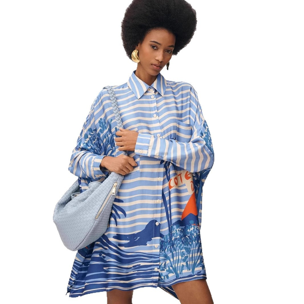 Graffiti cardigan long sleeved casual fashion printed shirt skirt for women