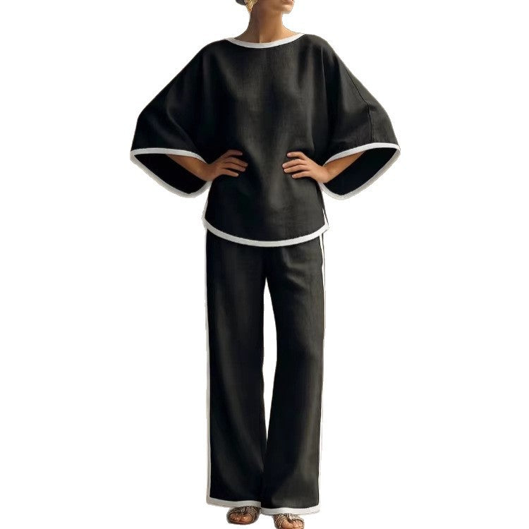 Round neck loose bat sleeves two-piece set