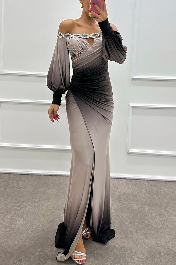 Chic Long Sleeve Off-Shoulder Printed Dress for Women  Casual Party Style Fashion Dress