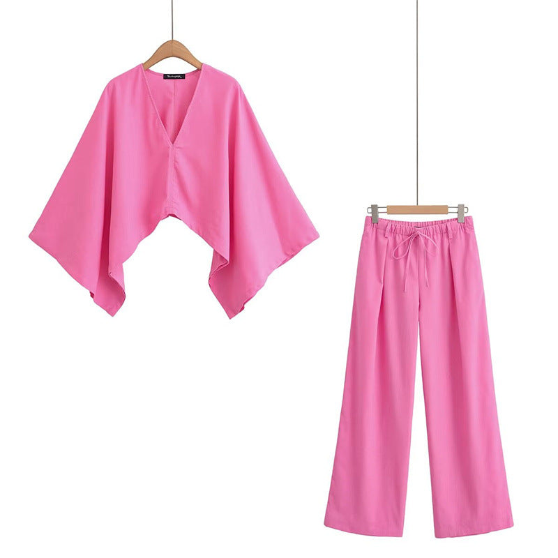 Style Women's Fashion Casual Asymmetric Cape Top and Long Pants