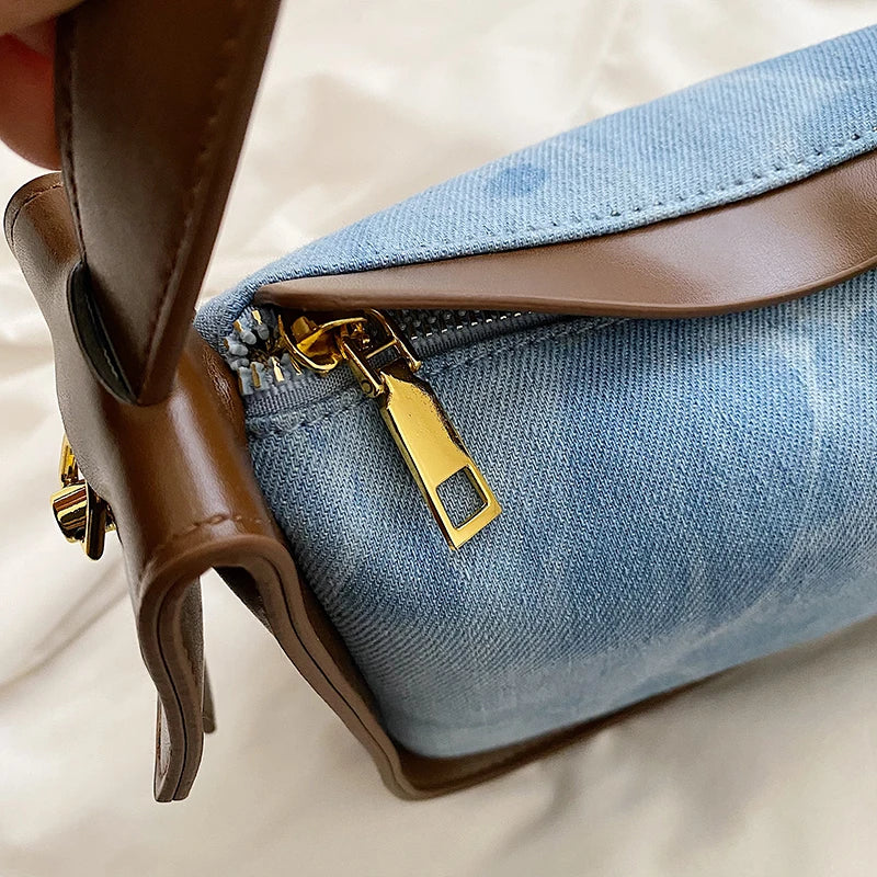 Fashion Women Pu Leather Handbag Large Capacity Denim Shoulder Bags For Women Casual Zipper Clutch Phone Sac Crossbody Bags