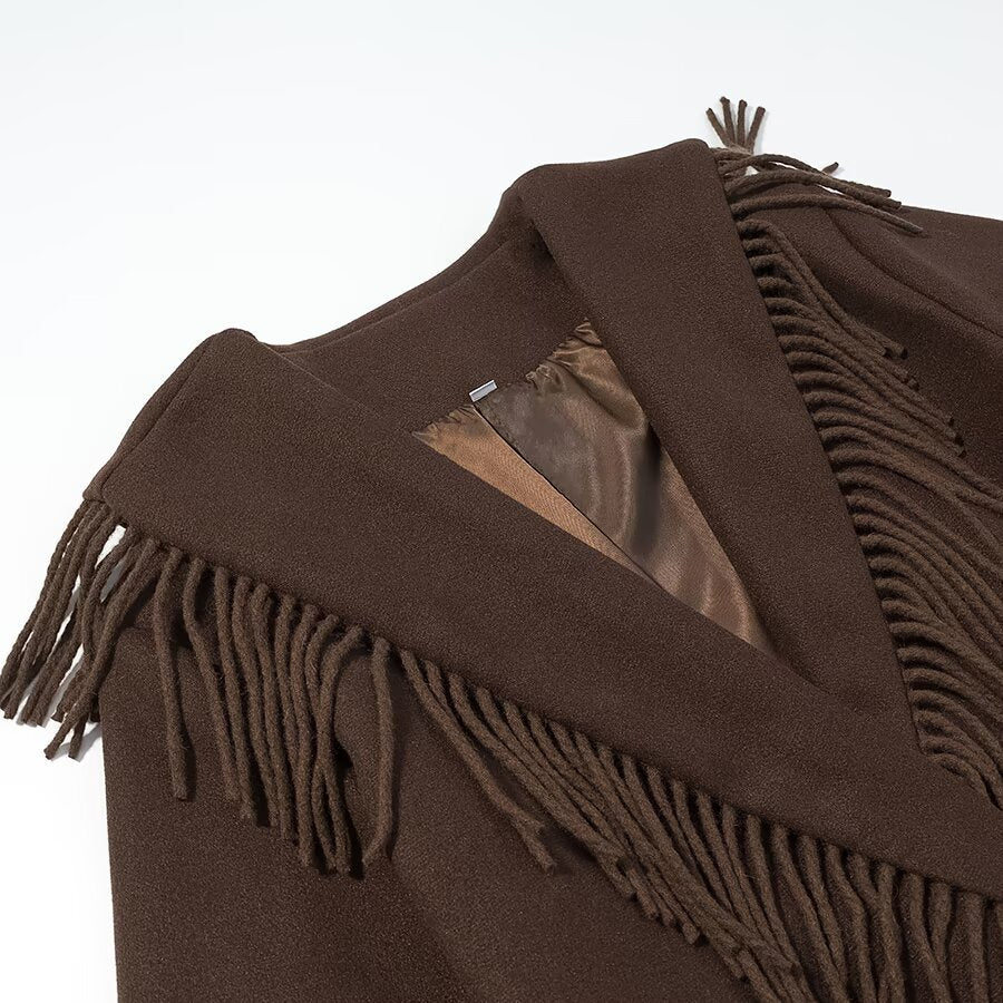 Chic Fringe Wool Coat Women's Fashion Casual Style Outerwear