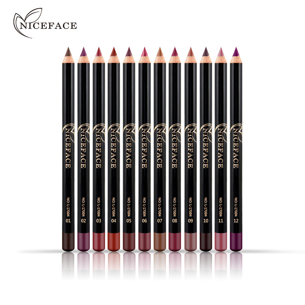 NICEFACE Nude Color Lip Pencil 12 Color Waterproof Lip Liner Nude Color Lip Pencil