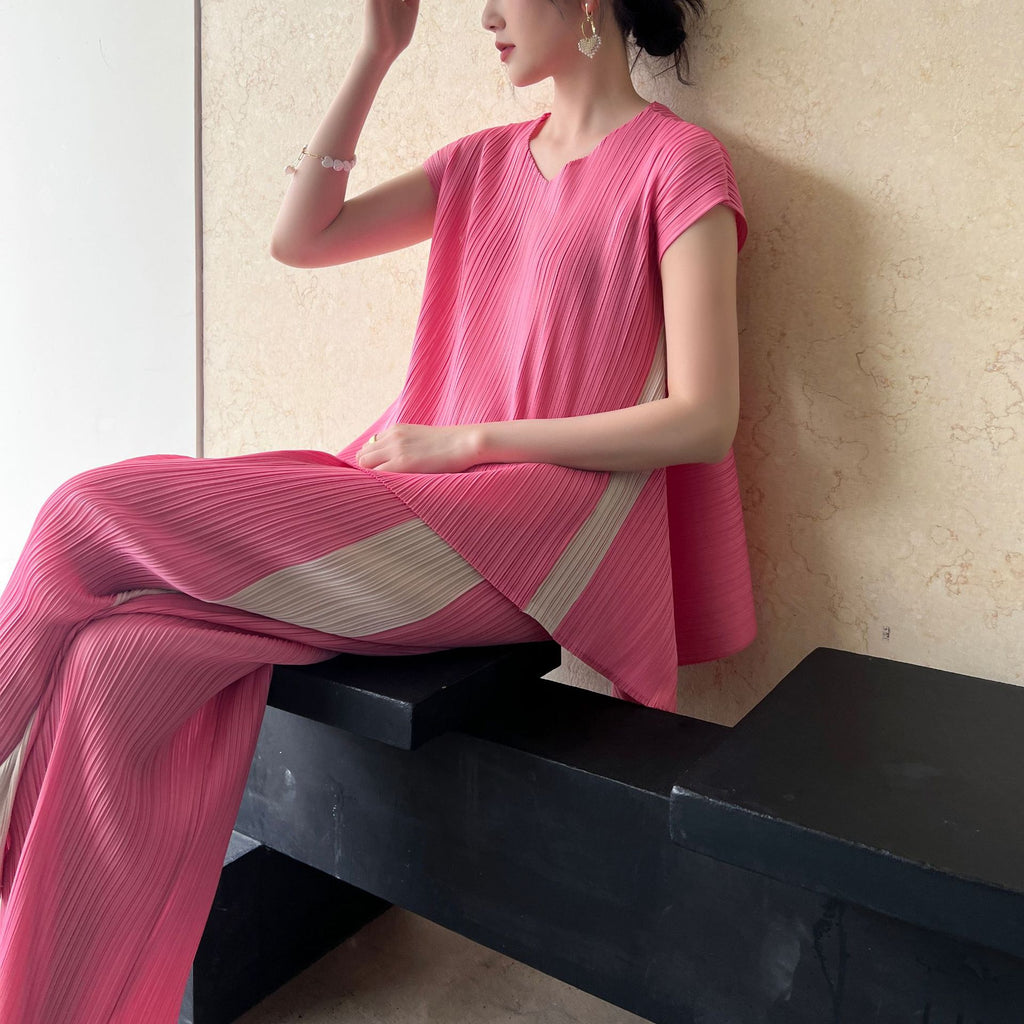 High-end Pleated Fashion Irregular Casual Top and Pants Set
