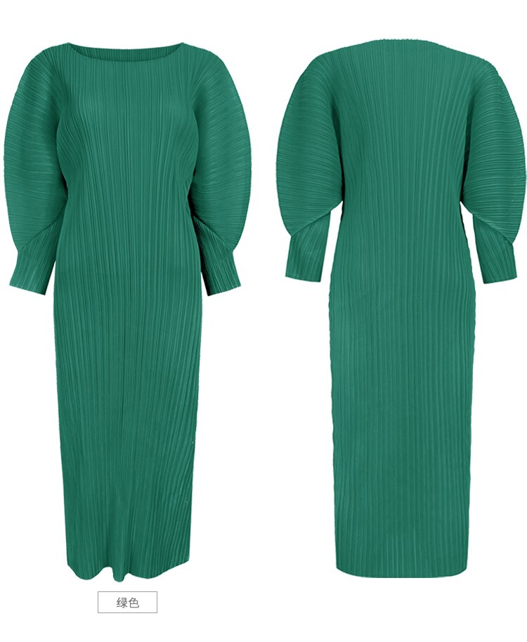 Pleated Bat Sleeve Dress Women Spring New Korean Fashion Long Sleeve Casual Elegant Long Aesthetic Clothes