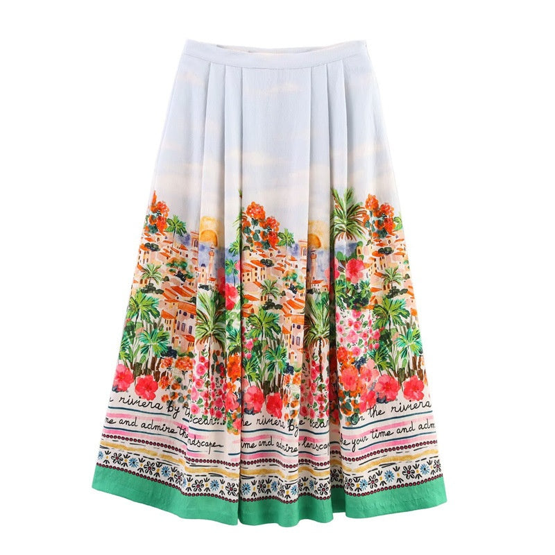 Elegant  Style Women's Fashion Casual Printed Cape High-Waist Skirt