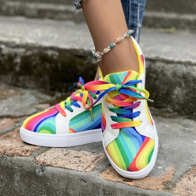 Rainbow fashion casual color gradient women's sports single shoes