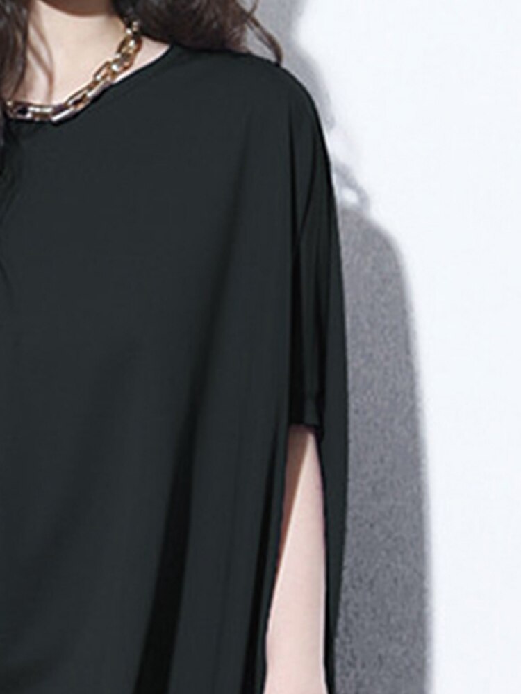 Irregular Casual Dress Fashion Hollow Out Folds Temperament Goddess Fan Women Summer New Arrival Loose Dress