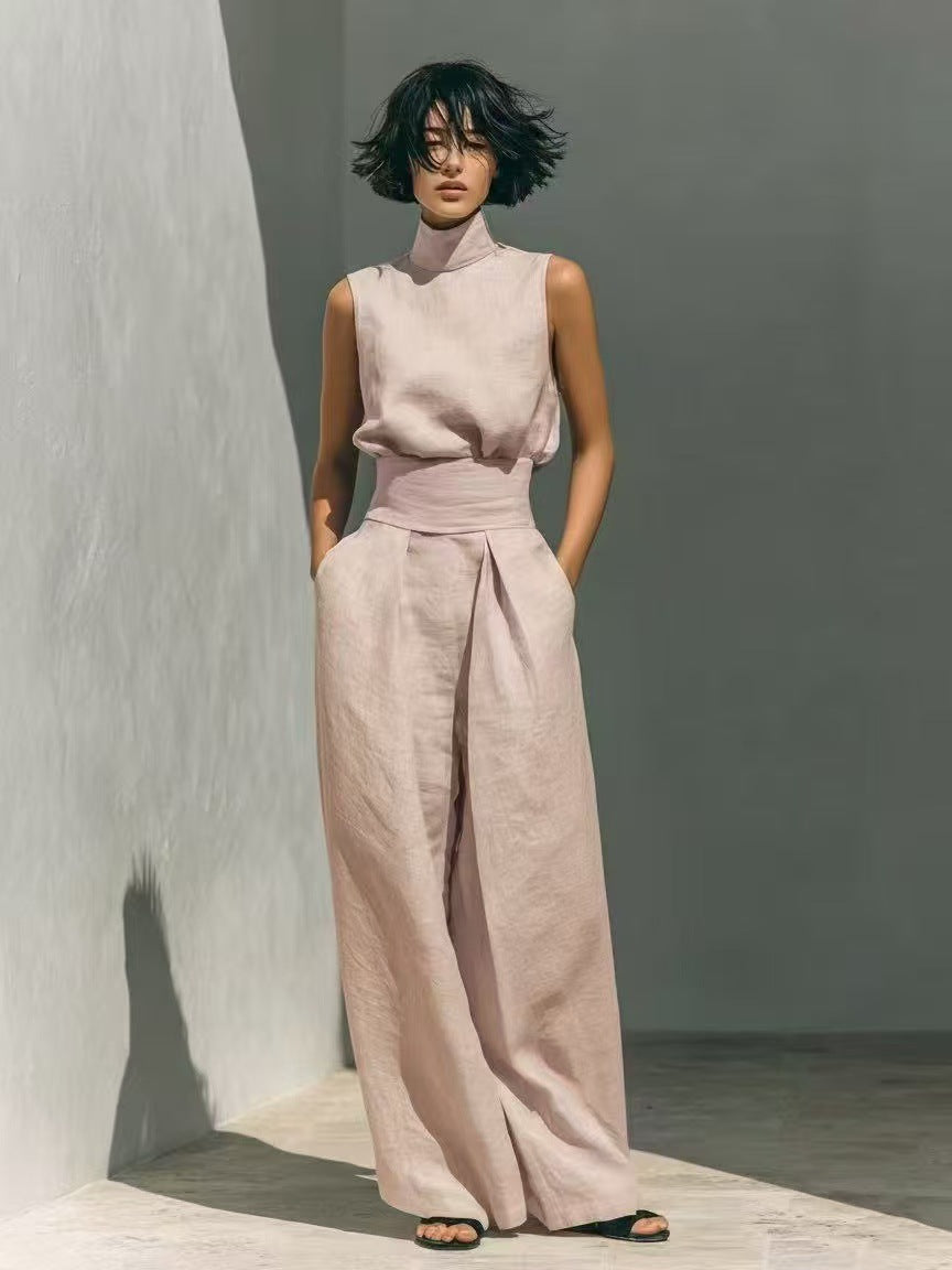 Spring 2026 solid-color elegant women's blended sleeveless top and wide-leg