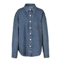 Full Sleeve Denim Shirt Fashion Striped Rhinestone Loose Casual Long Female Blue Jean Tops