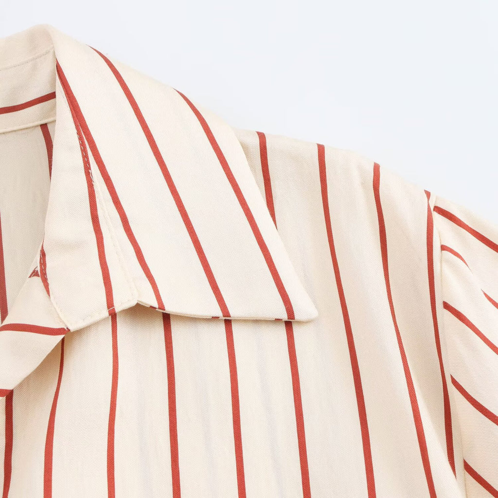New Fashion Belt Striped Printed Dress