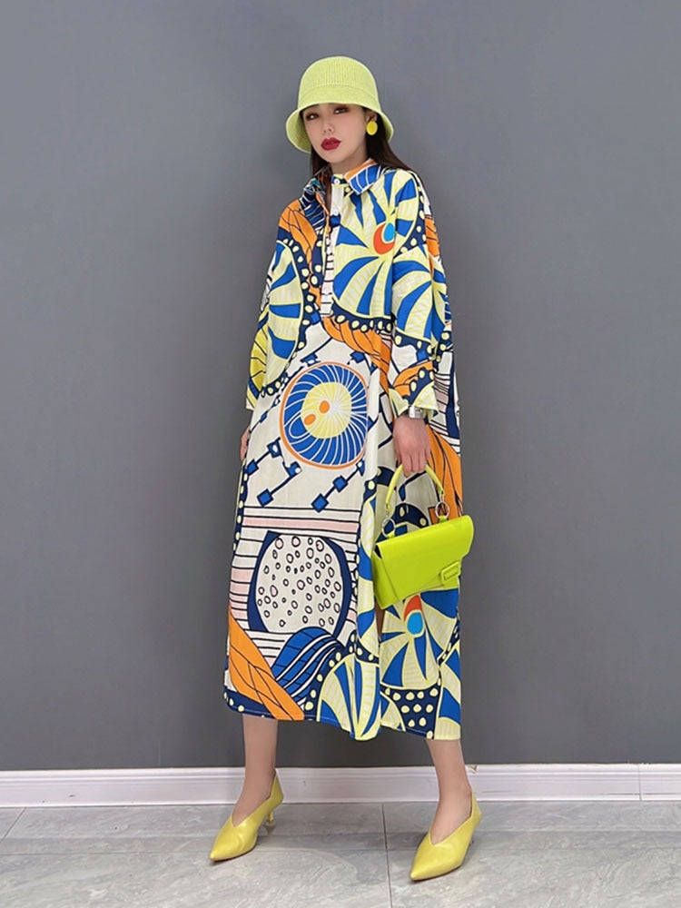 Summer New Fashion Dress Casual Printed Shirt Slit Women's Clothing