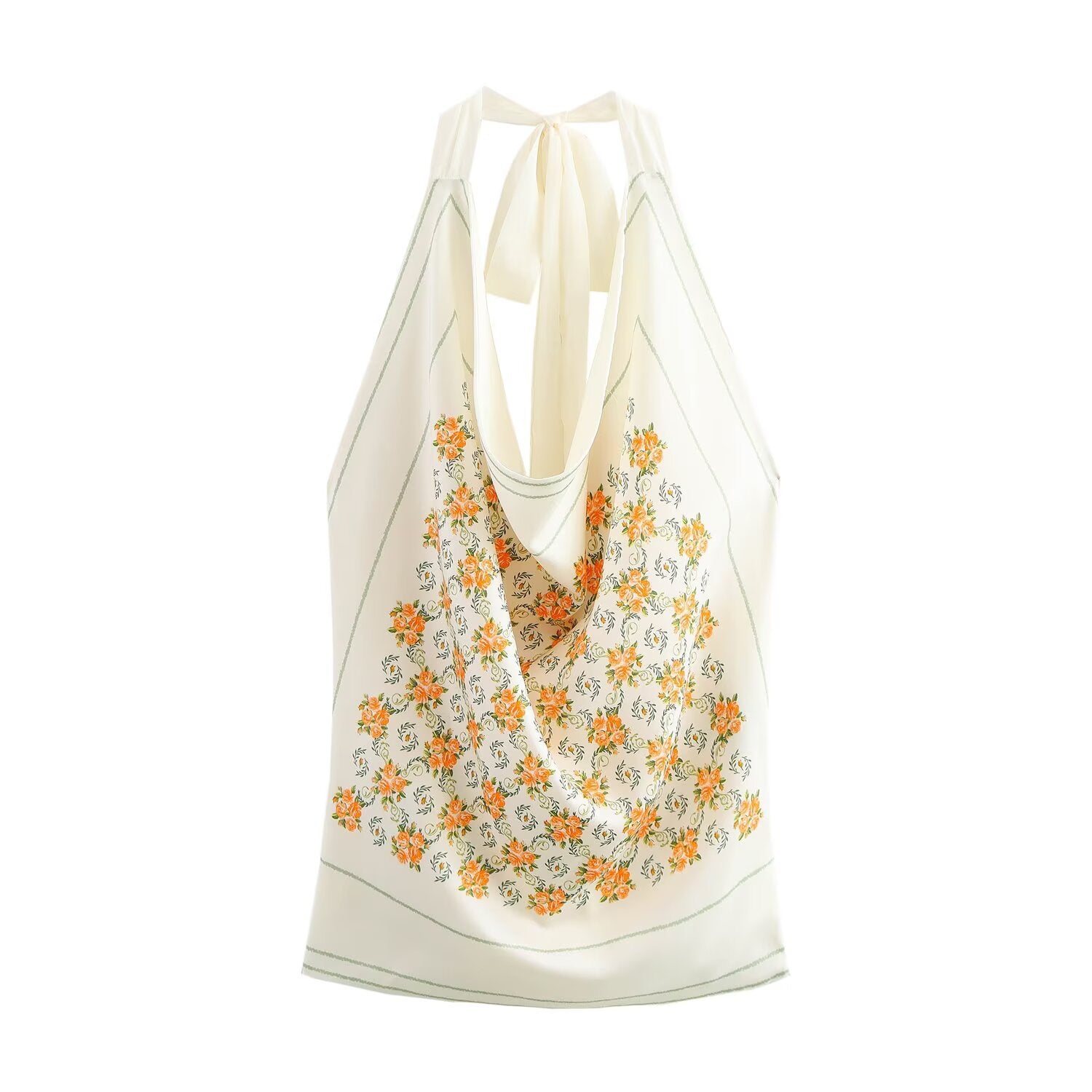 Fashion silk texture printed bow decoration top